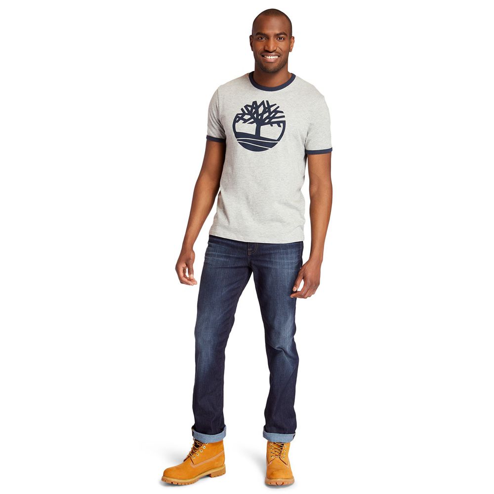 Timberland Mens T-Shirts Tree Logo Ringer - Grey - India FT1632584